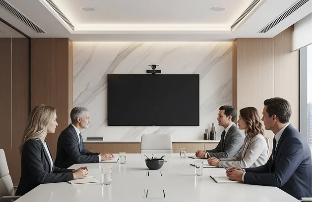 High-resolution LED video wall at a corporate conference managed by AVR Expos.